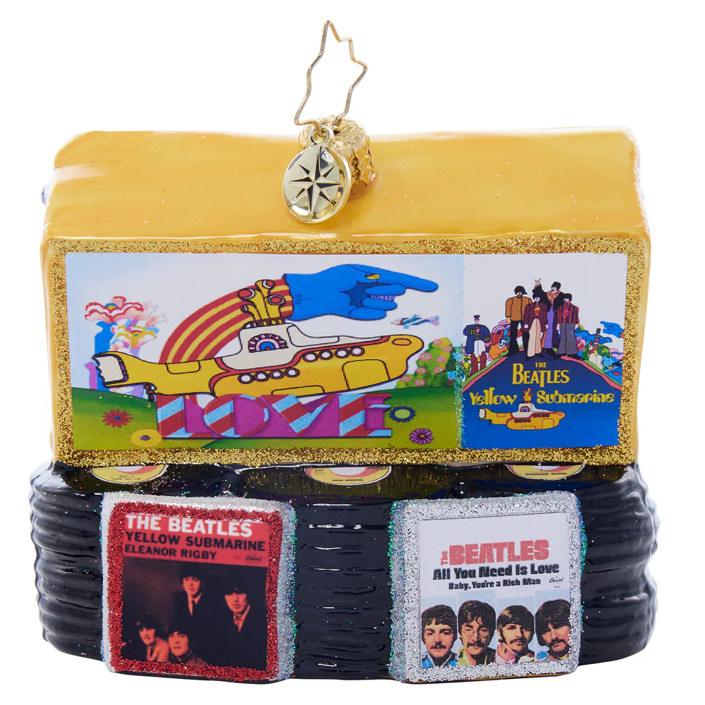 Beatles x Radko Rockin' Yellow Submarine Turntable Ornament - Image 3